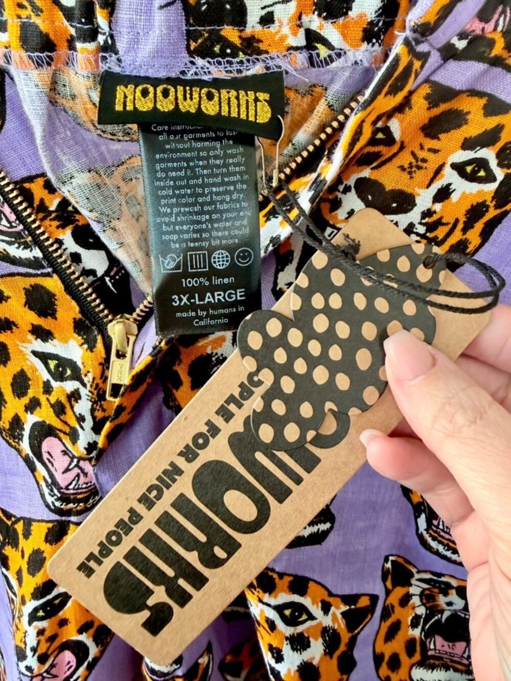 NOOWORKS Linen Catalina Pants Cheetah Head Print - Size 3X - Picture 4 of 10